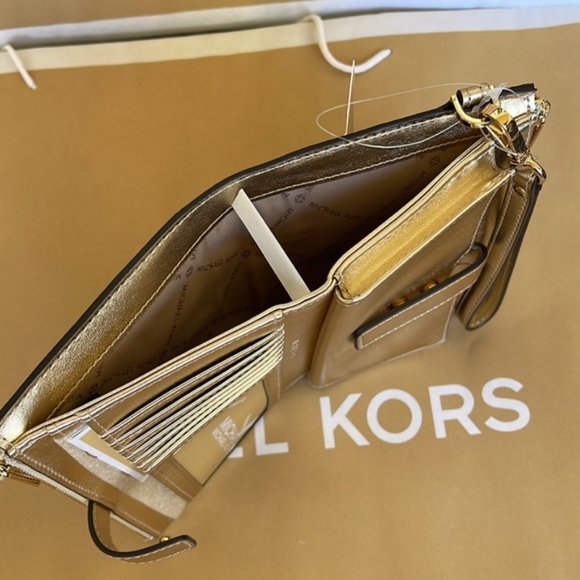 Michael Kors Jet Set Travel Large Double Zip Wristlet Wallet Pale Gold - Picture 11 of 16